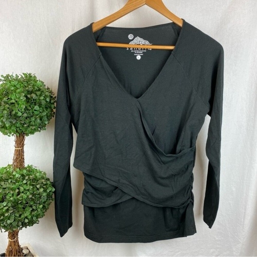 Sahalie Front Wrap Long Sleeve Cotton Blend Top L - Picture 4 of 7